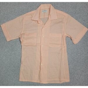 Vtg 1970s Mac Phergus Mens Short Sleeve Button Front Shirt Peach Polka Dot S 14
